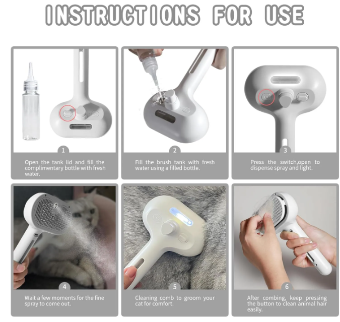 Pet Hair Spray Brush – 2-in-1 Grooming Tool for Dogs & Cats