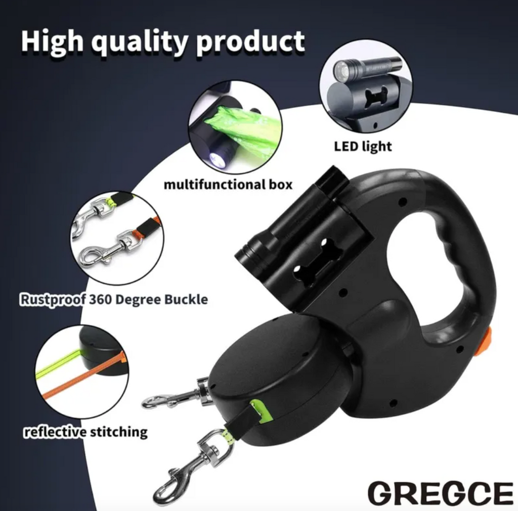 Dual Retractable Dog Leash – Tangle-Free 2-Dog Walking Leash