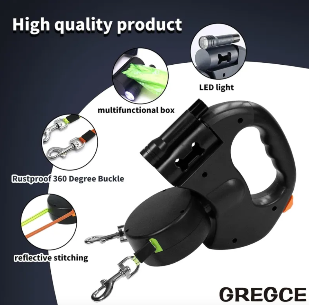 Dual Retractable Dog Leash – Tangle-Free 2-Dog Walking Leash