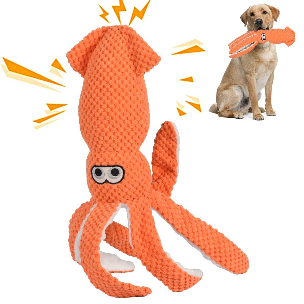SUNKYPUP Squeaky Plush Dog Toy – Durable Stuffing-Free Toy for Large & Medium Dogs (Orange)