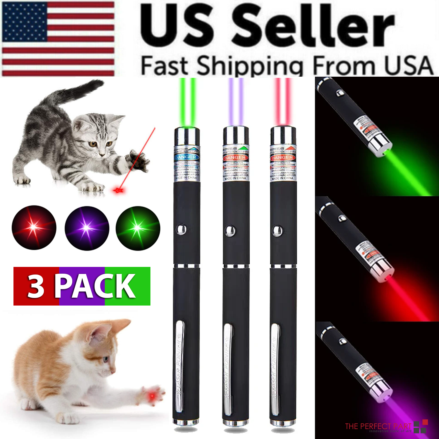 3-Pack Laser Pointer Pet Toy – Green, Blue & Red Visible Beam for Cats & Dogs