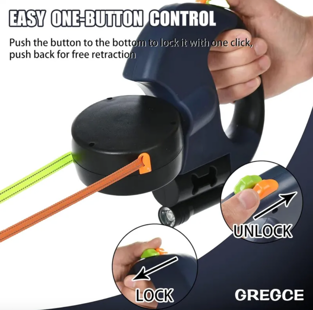 Dual Retractable Dog Leash – Tangle-Free 2-Dog Walking Leash