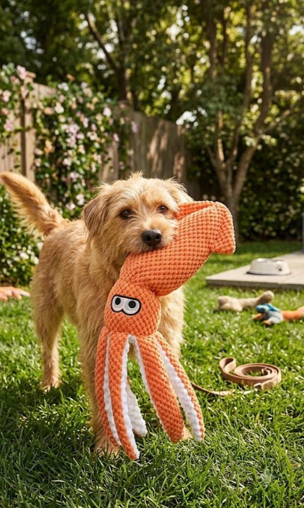 SUNKYPUP Squeaky Plush Dog Toy – Durable Stuffing-Free Toy for Large & Medium Dogs (Orange)