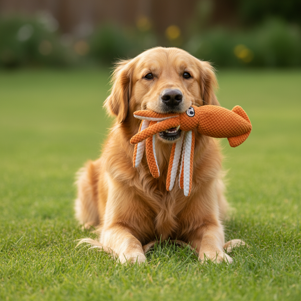 Dog with Squid Toy