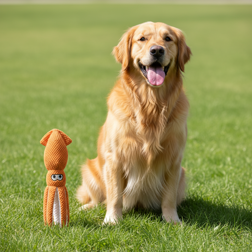 Happy Dog with Squid Toy