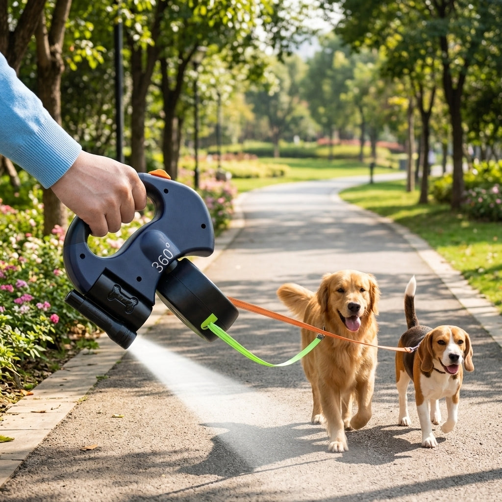 Dual Retractable Dog Leash – Tangle-Free 2-Dog Walking Leash