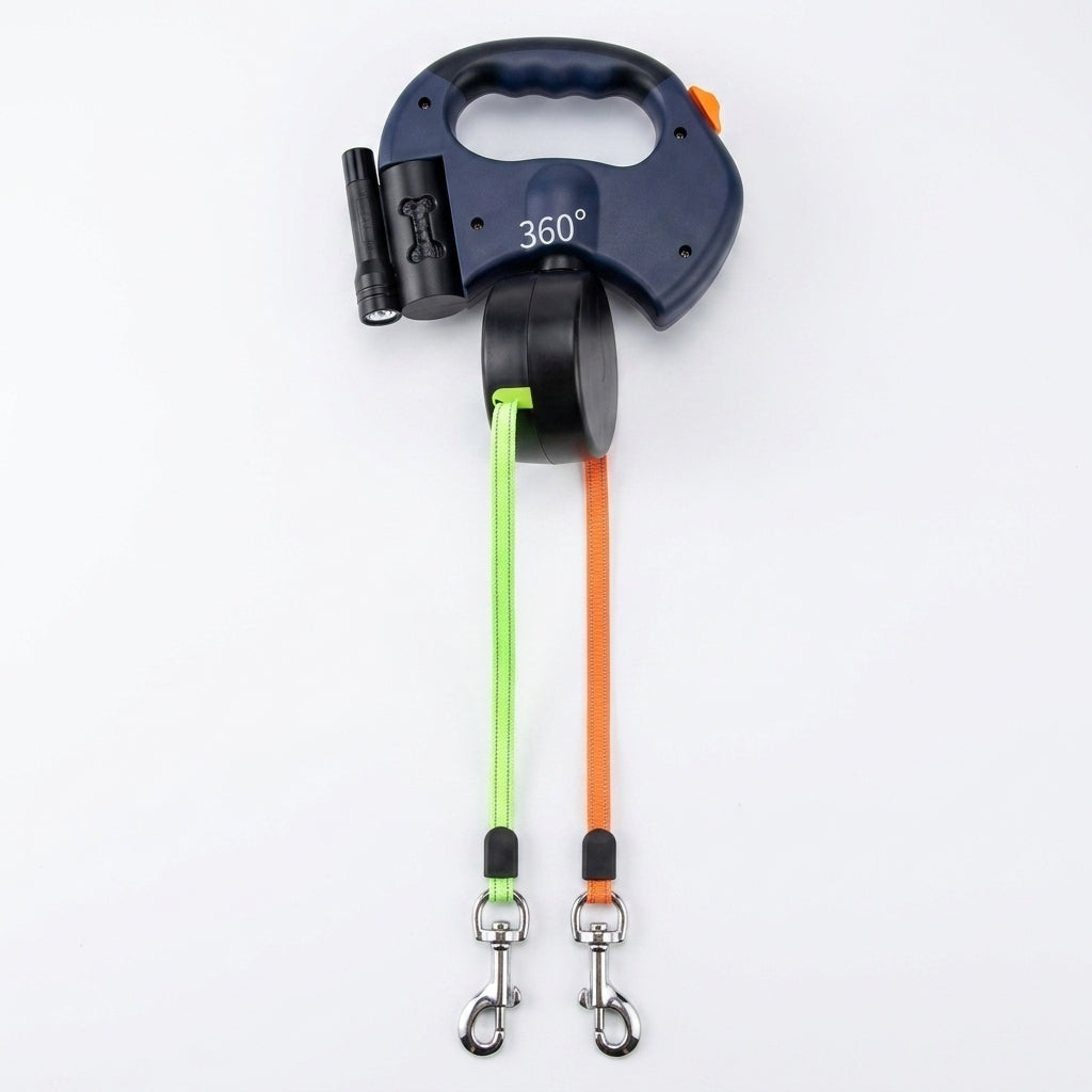 Dual Retractable Dog Leash – Tangle-Free 2-Dog Walking Leash